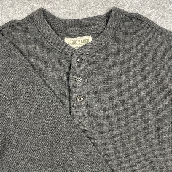 Eddie Bauer Thermal Henley Mens 2XL‎ Gray Long Sleeve Knit Outdoors - Picture 1 of 8